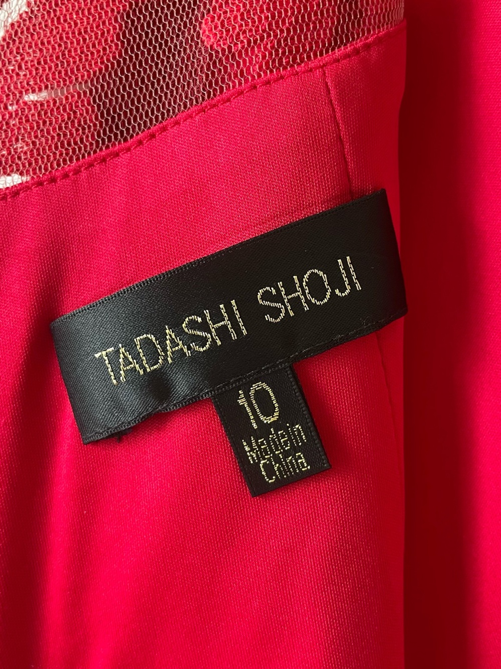 Tadashi Shoji Red Floral Lace Illusion Neck Sheath Dress Size 10 - Picture 4 of 11